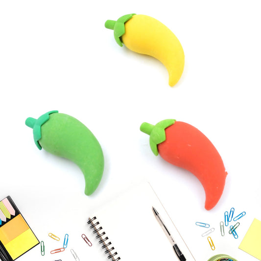 3D Fancy & Stylish Colorful Chili Shape Erasers, Mini Eraser Creative Cute Novelty Eraser for Children Eraser Set for Return Gift, Birthday Party, School Prize, (3 pc Set)                     4626